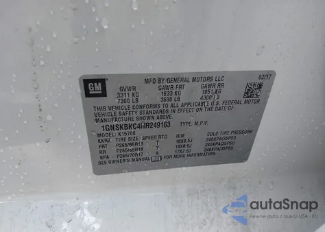 2017 Chevrolet Tahoe Lt z USA, uszkodzony, nr VIN 1GNSKBKC4HR249163